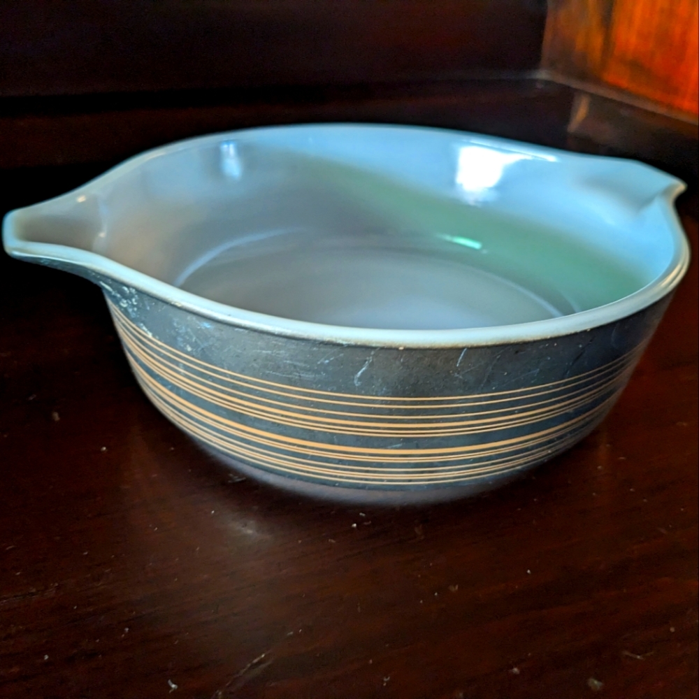 Vintage PYREX 6" Terra Black and Gold Striped Dish